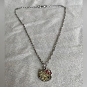 Hello Kitty Sanrio Necklace Silvertone Sparkle Lobster Claw Clasp 16